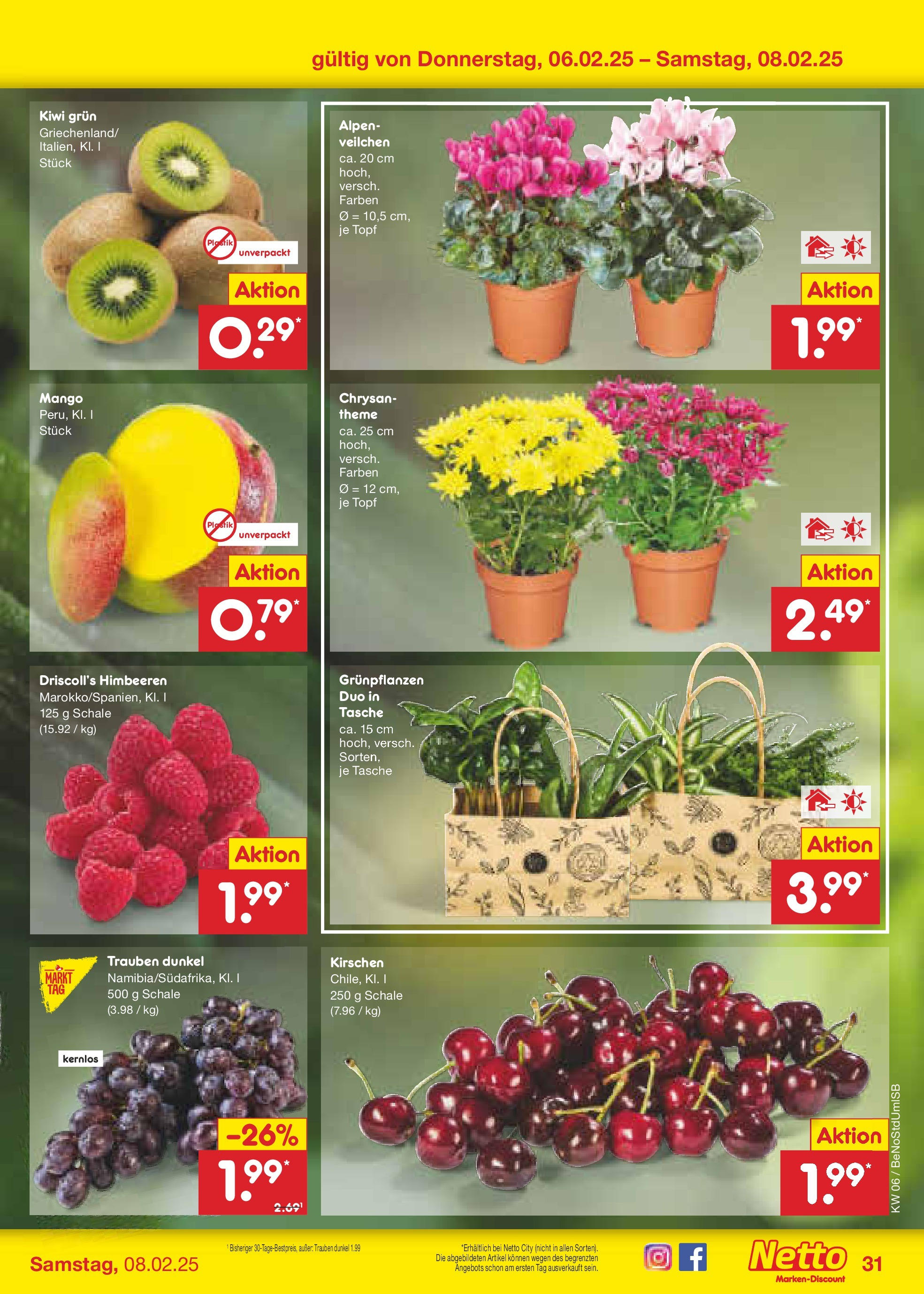 Netto Marken-Discount - Berlin, Corinthstraße 32 (ab 03.02.2025) » Angebote | Seite: 45 | Produkte: Himbeeren, Trauben, Mango, Kiwi