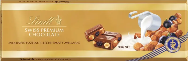 Lindt Шоколад с лешници и стафиди или млечен