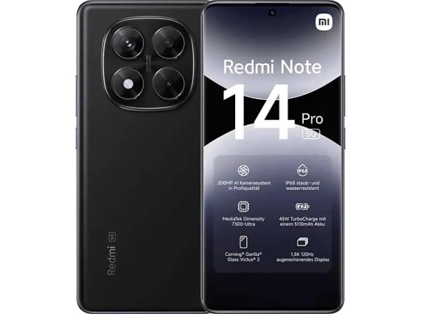 Xiaomi Redmi Note 14 Pro, 5G, 256 GB, Mid Black, Dual SIM