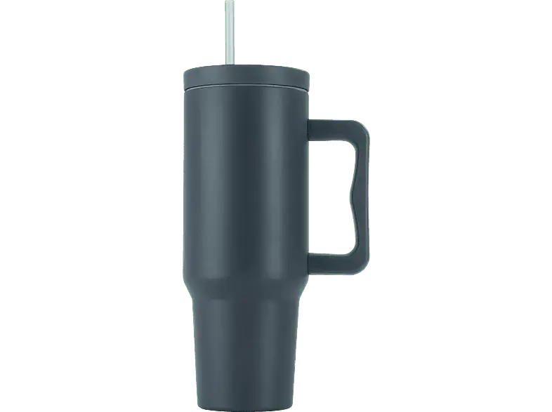 Gourmetmaxx 15042 Thermobecher mit Griff, 1.2l, Grau; Thermobecher mit Strohhalm