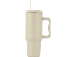 Gourmetmaxx 15043 Thermobecher mit Griff, 1.2l, Beige; Thermobecher mit Strohhalm