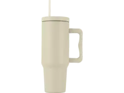 Gourmetmaxx 15043 Thermobecher mit Griff, 1.2l, Beige; Thermobecher mit Strohhalm