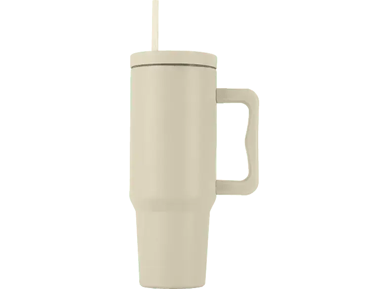 Gourmetmaxx 15043 Thermobecher mit Griff, 1.2l, Beige; Thermobecher mit Strohhalm