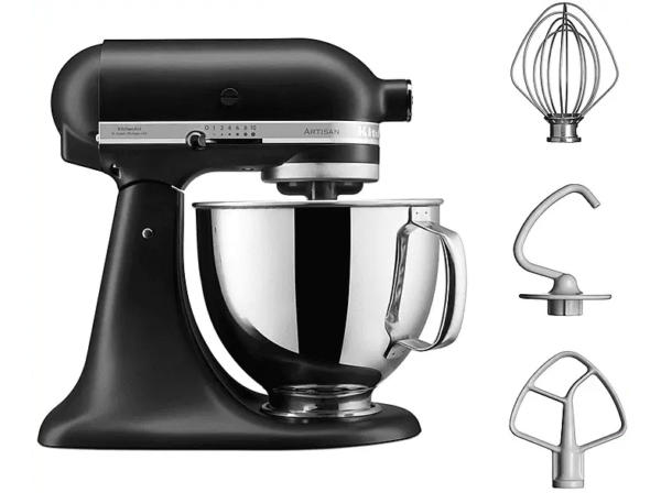 Kitchen Aid 5KSM125EBM Küchenmaschine mit kippbarem Motorkopf Artisan Matte Black (Rührschüsselkapazität: 4,8 l, 300 Watt)