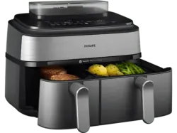 Philips NA555/00 Steam Airfryer 5000 Series Dual Basket Doppel Heißluftfritteuse (9 l, 2750 Watt, Silber/Edelstahl)