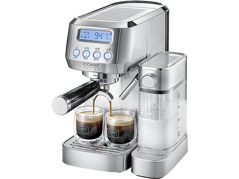 Caso 1821 Espresso Gourmet Latte Siebträgermaschine (Silber, 1350 Watt, 20 bar)