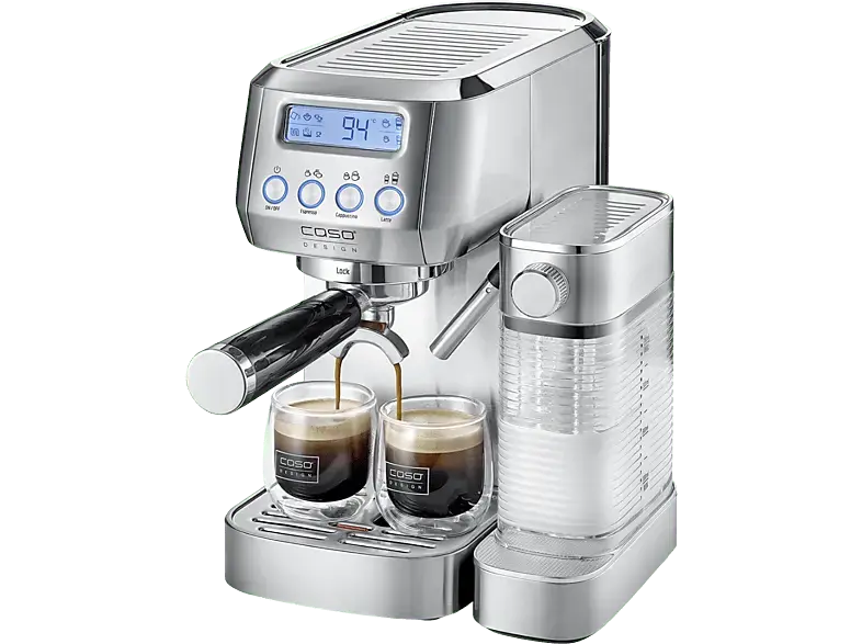 Caso 1821 Espresso Gourmet Latte Siebträgermaschine (Silber, 1350 Watt, 20 bar)