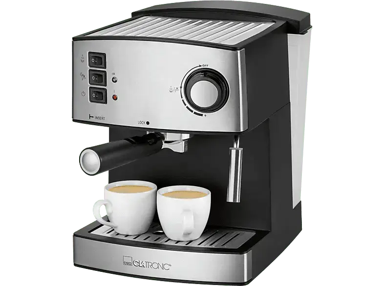 Clatronic ES 3643 Espressomaschine (Schwarz/Edelstahl, 850 Watt, 15 bar)