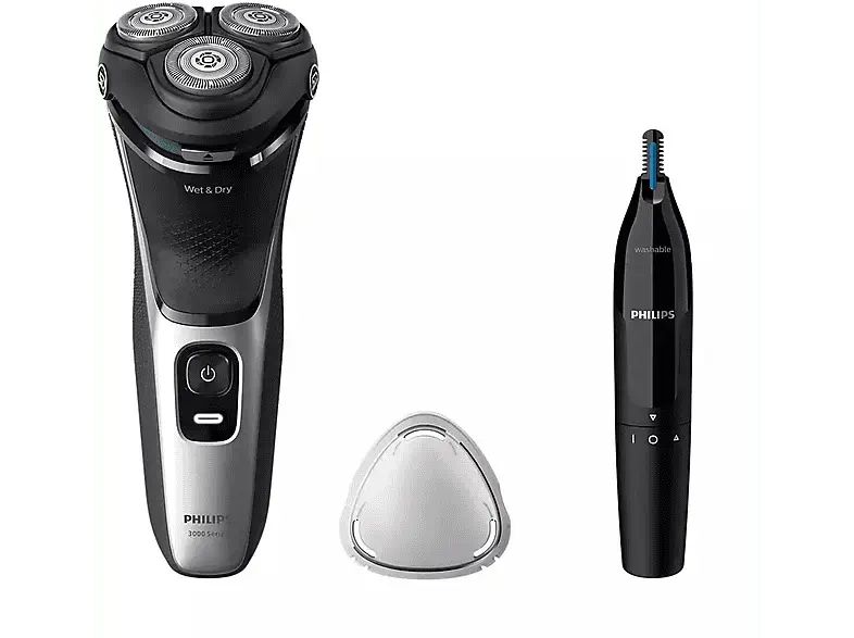 Philips S3143/02, Series 3000 Elektrischer Herrenrasierer (Akkubetrieb, Hellsilber, Wet & Dry mit 5-dimensional bewegl. Flex-Scherköpfe)