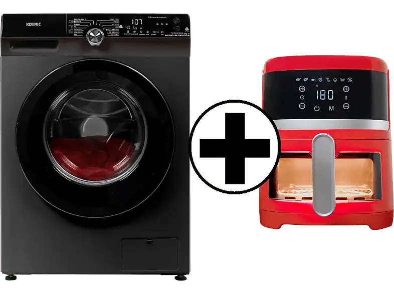 Koenic KWM 8142 A INV black Edition Waschmaschine (8 kg, 1350 U/Min., A) inkl. KAF 41324 R Airfryer Heißluftfritteuse mit Sichtfenster (3.7l 1300 Watt, Rot); Waschmaschine inkl. KAF 41324 R Airfryer Heißluftfritteuse mit Sichtfenster 3.7l 1300 Watt