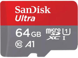 SandISK 64GB Ultra microSDXC Karte + SD-Adapter bis zu 140 MB/s mit App-Performance A1 UHS-I Class 10 U1; Speicherkarte