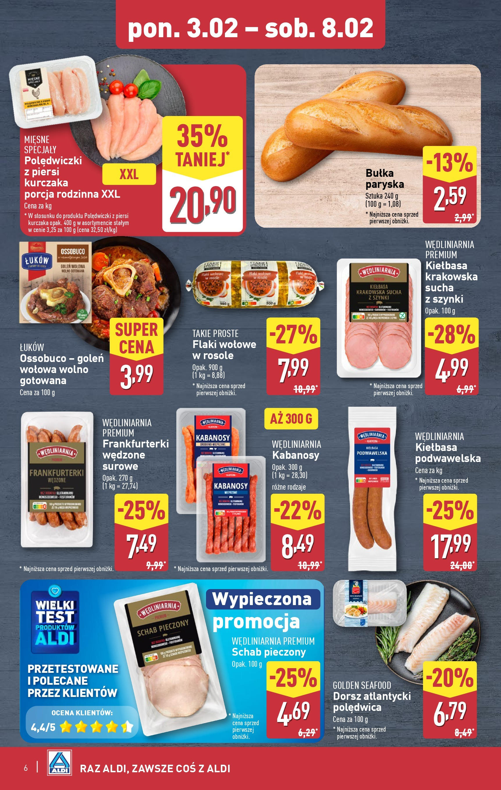 Aldi Gazetka od 01.02.2025 - Ulotka PDF, promocje | Strona: 6 | Produkty: Schab, Kabanosy, Dorsz, Flaki