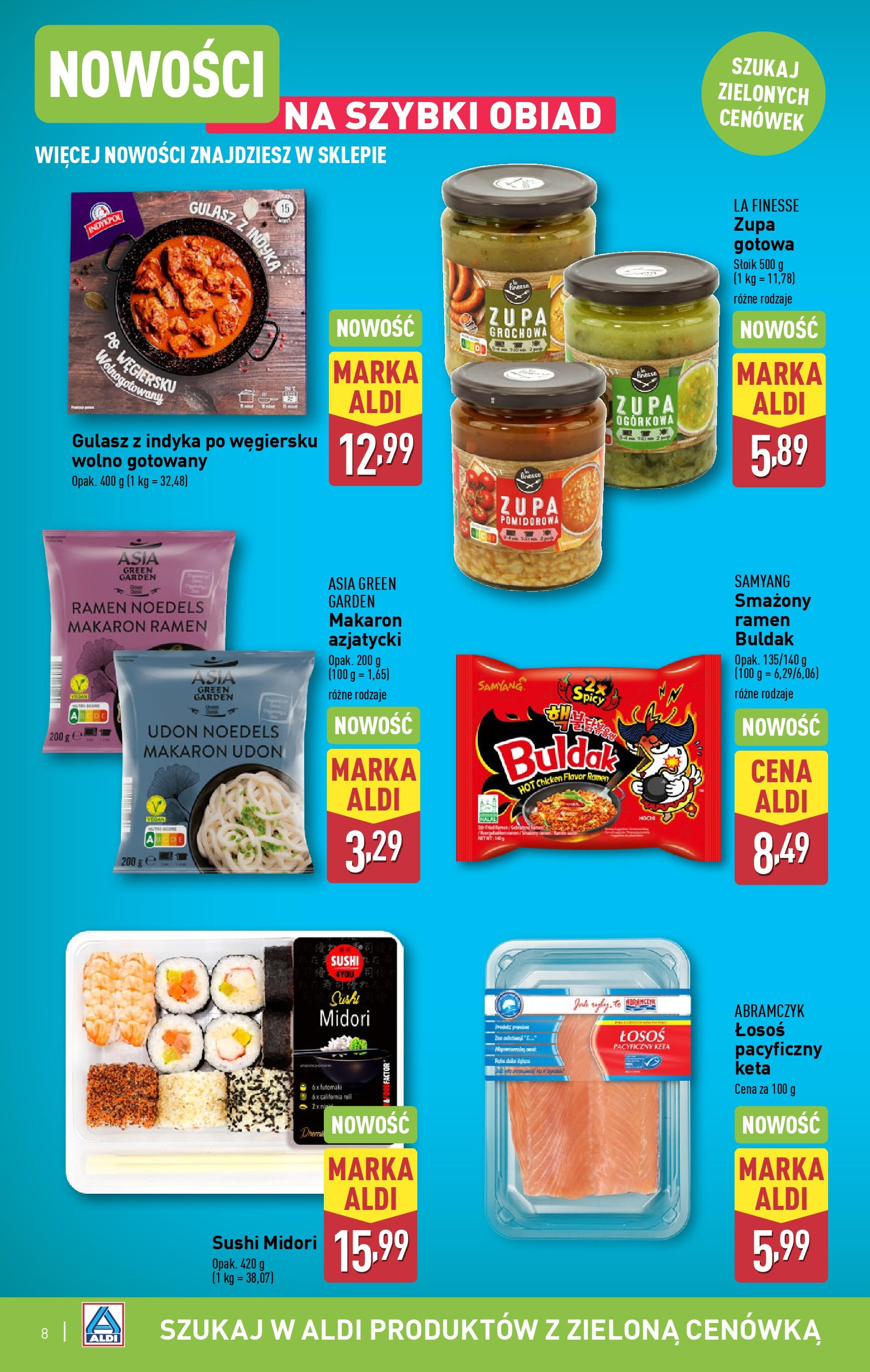 Aldi Gazetka od 01.02.2025 - Ulotka PDF, promocje | Strona: 8 | Produkty: Makaron udon, Sushi, Makaron, Gulasz