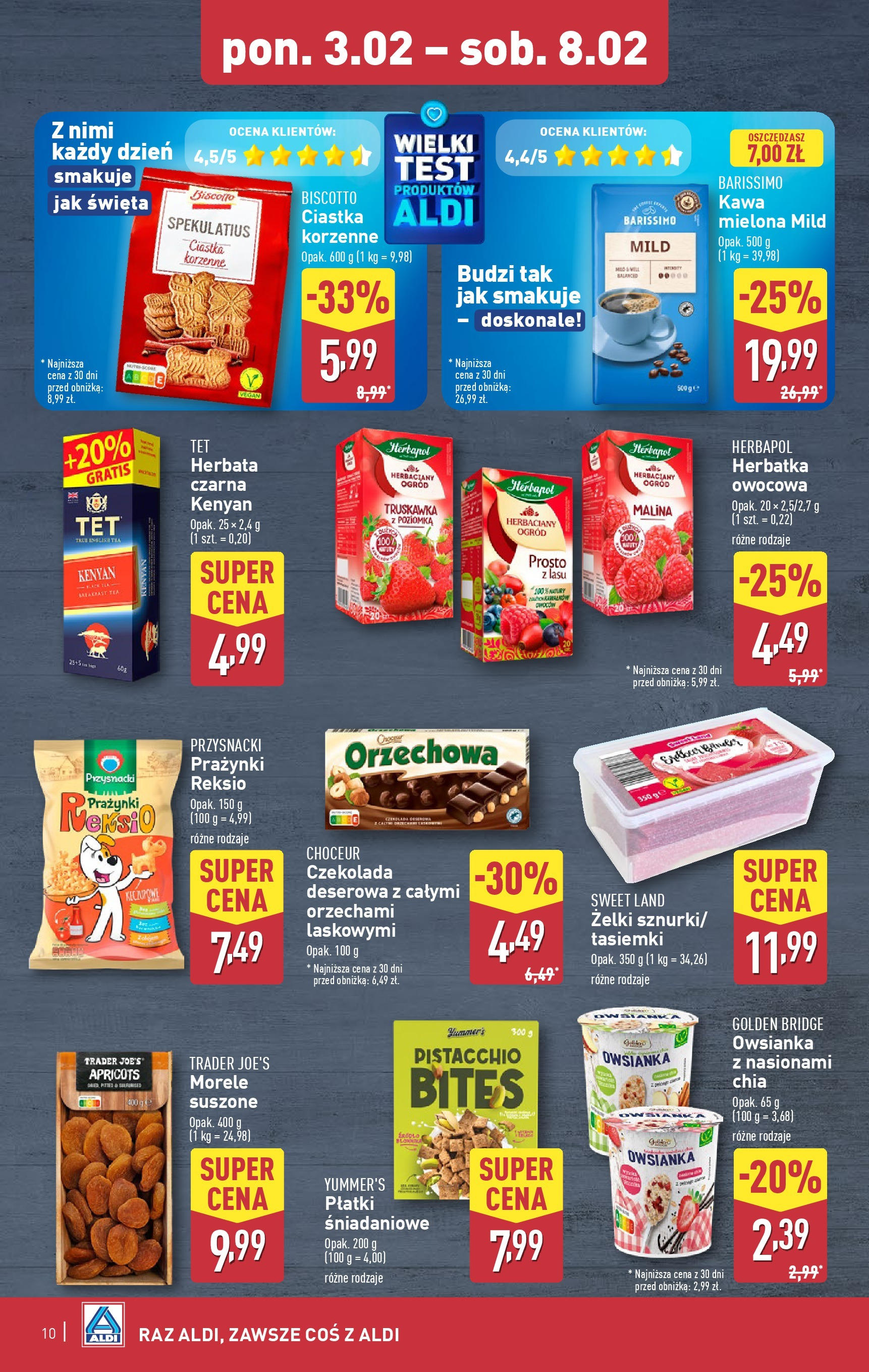 Aldi Gazetka od 01.02.2025 - Ulotka PDF, promocje | Strona: 10 | Produkty: Morele, Kawa, Płatki, Ciastka