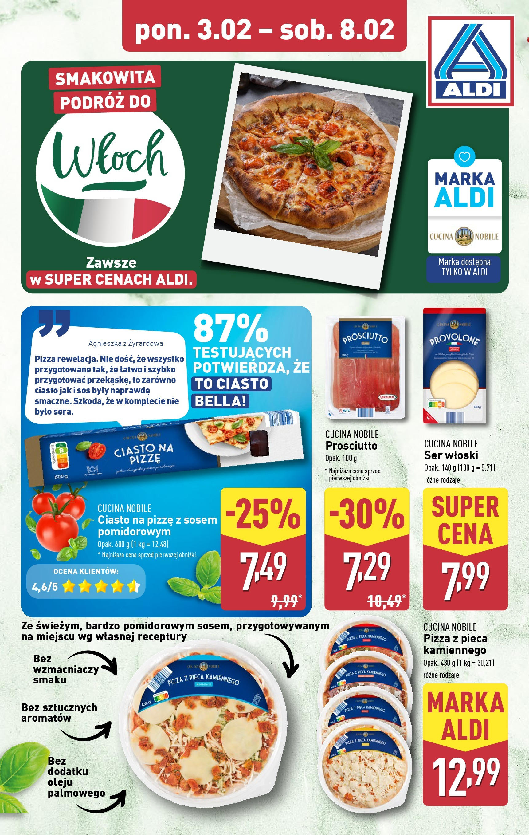 Aldi Gazetka od 01.02.2025 - Ulotka PDF, promocje | Strona: 16 | Produkty: Ciasto na pizze, Prosciutto, Ser, Sos