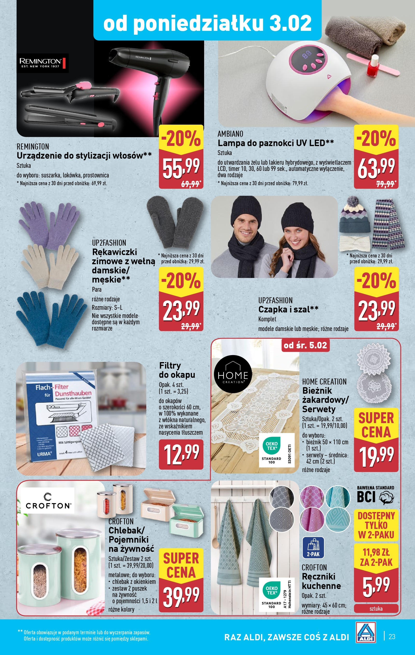 Aldi Gazetka od 01.02.2025 - Ulotka PDF, promocje | Strona: 23 | Produkty: Szal, Czapka, Rękawiczki, Lampa