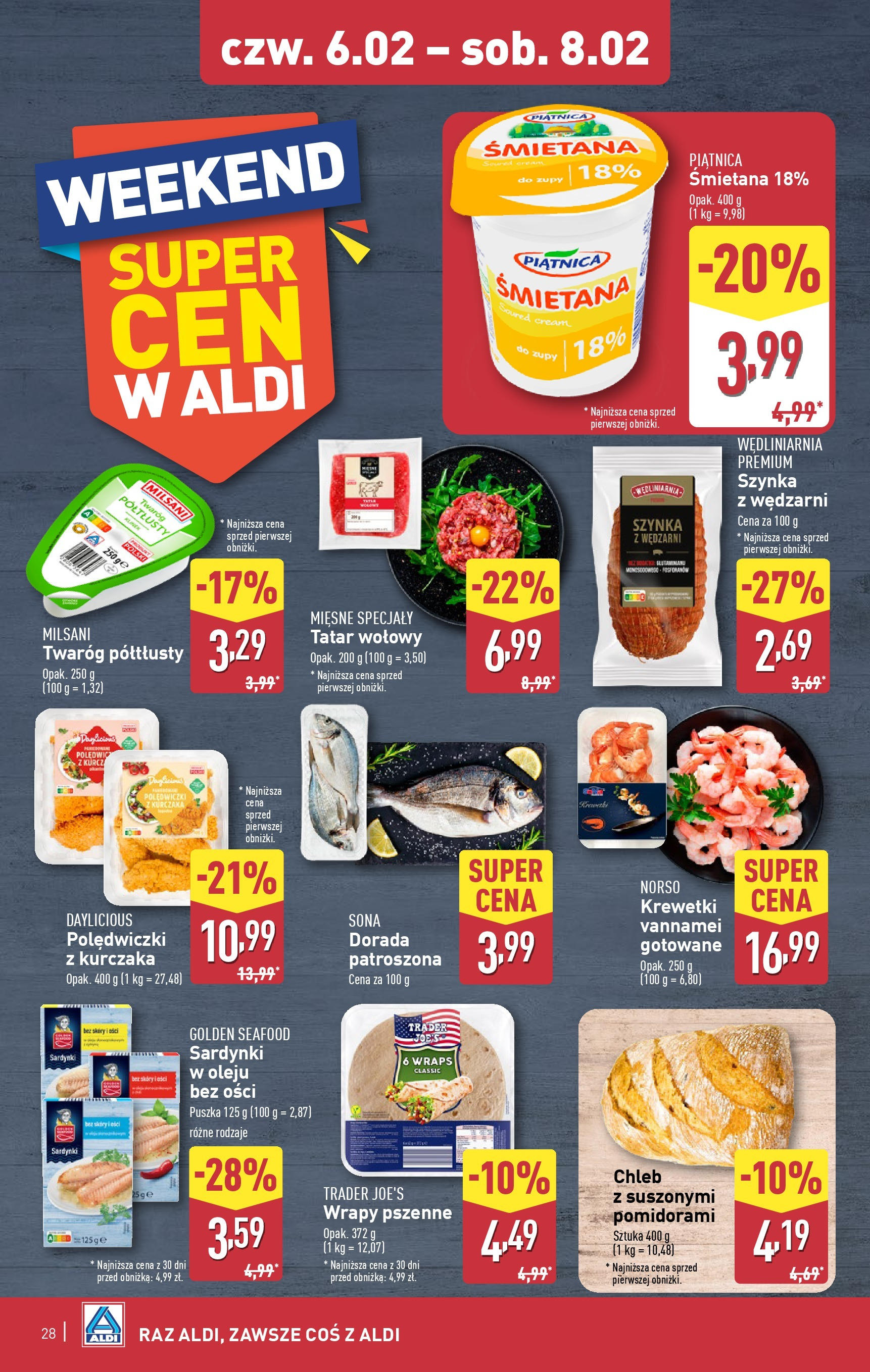 Aldi Gazetka od 01.02.2025 - Ulotka PDF, promocje | Strona: 28 | Produkty: Twaróg półtłusty, Tatar wołowy, Dorada, Tatar