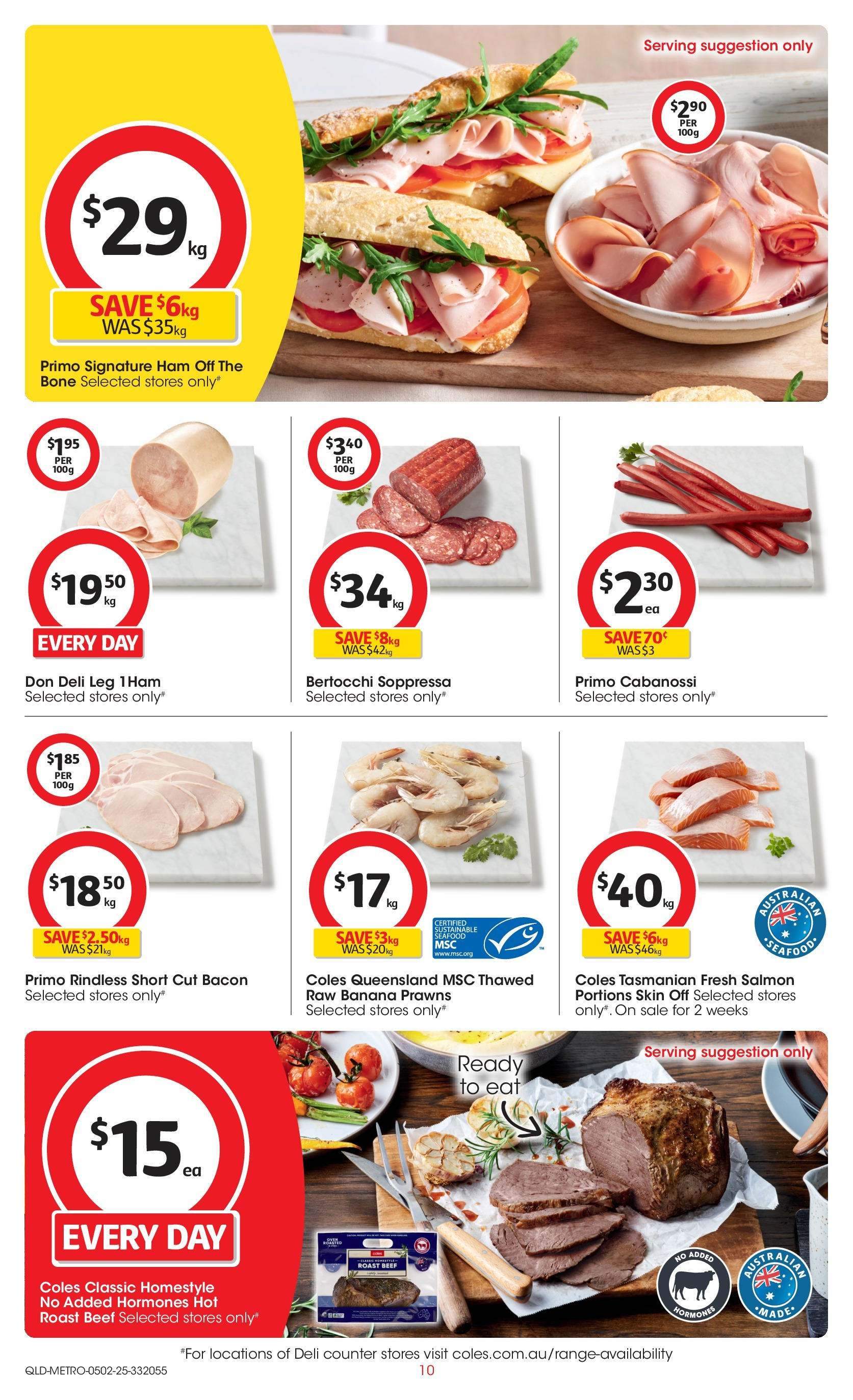 ﻿﻿Coles catalogue valid from 04/02/2025 > Online Australia | Page: 10 | Products: Ham, Beef, Sustainable, Seafood