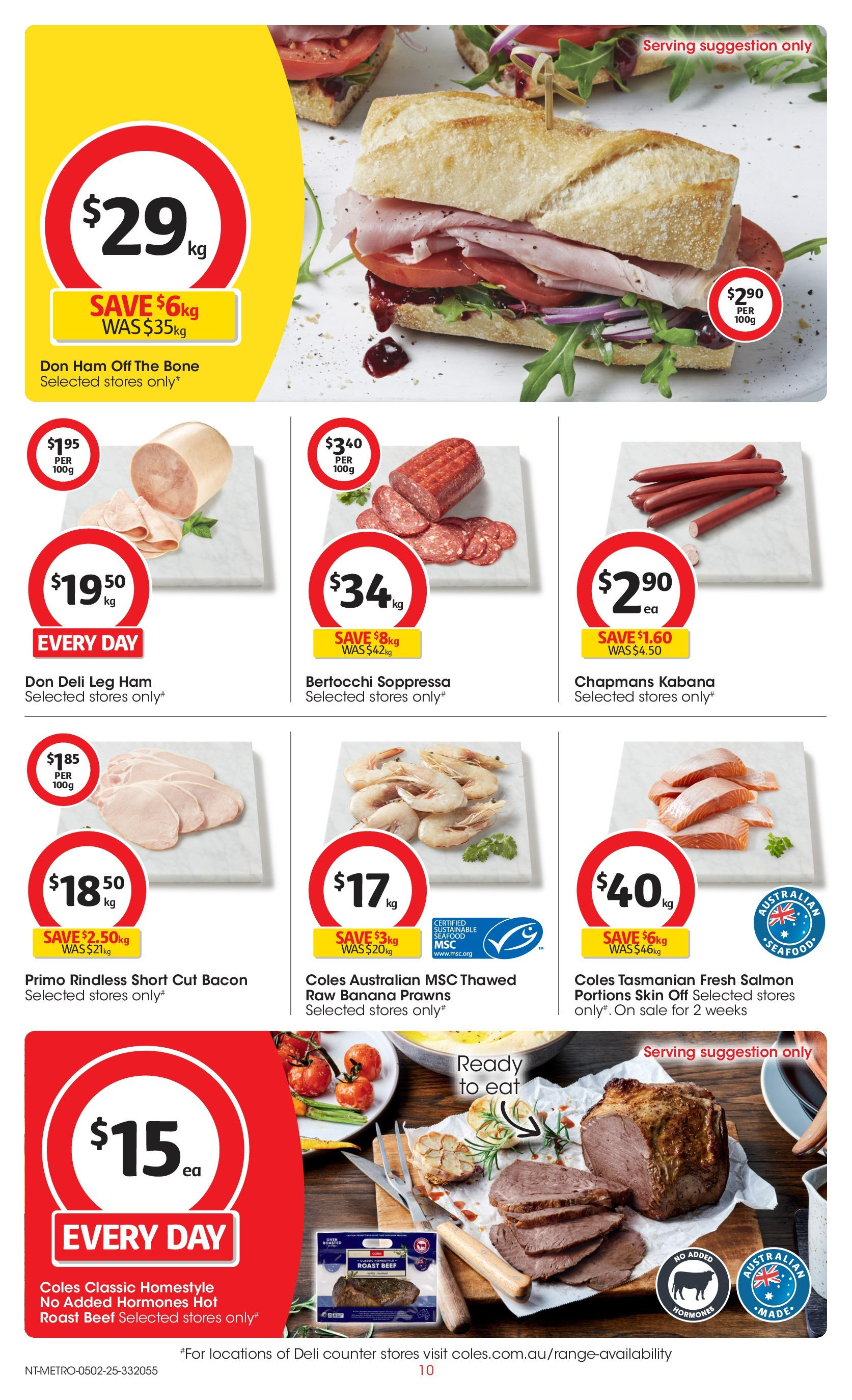 ﻿﻿Coles catalogue valid from 04/02/2025 > Online Australia | Page: 10 | Products: Ham, Beef, Prawns, Seafood