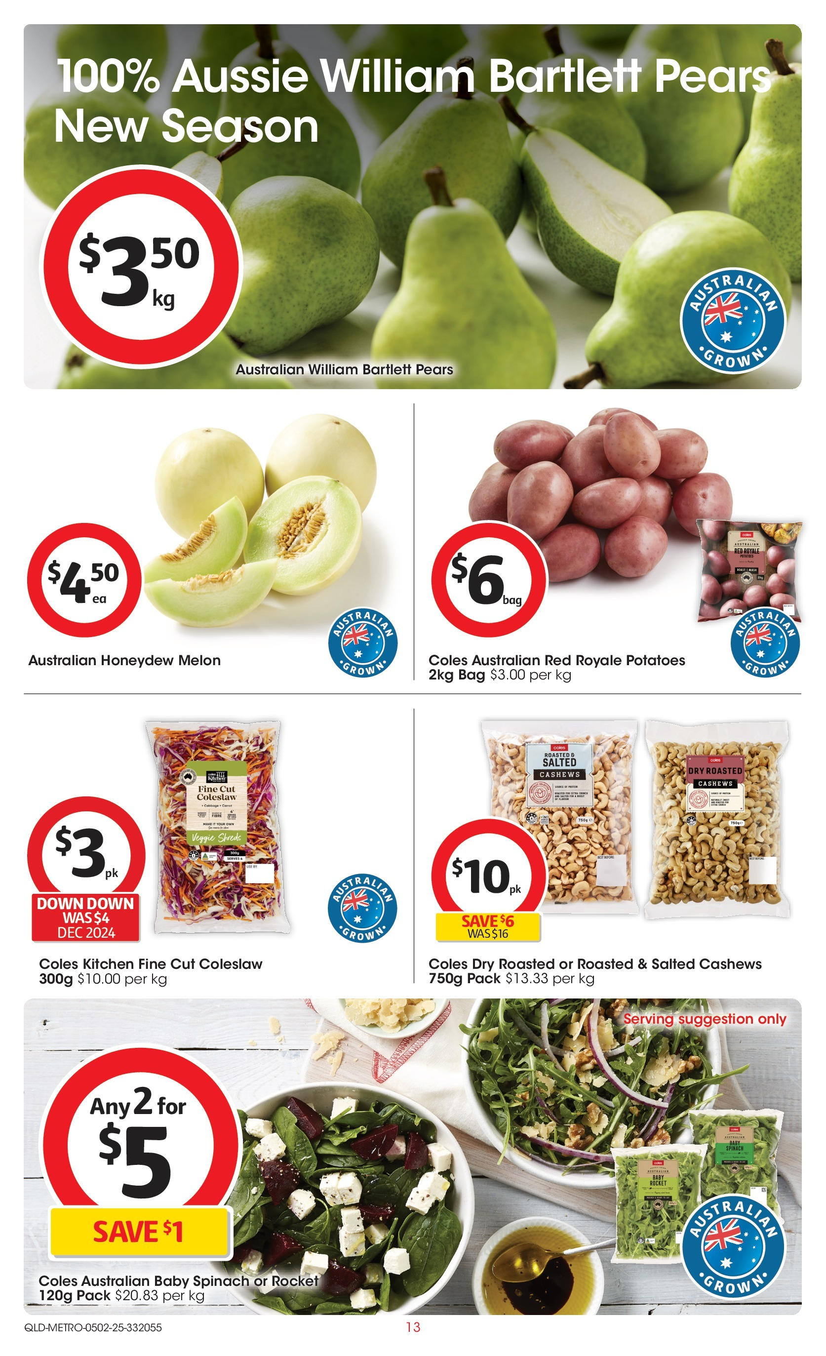 ﻿﻿Coles catalogue valid from 04/02/2025 > Online Australia | Page: 13 | Products: Melon, Potatoes, Spinach, Honeydew melon