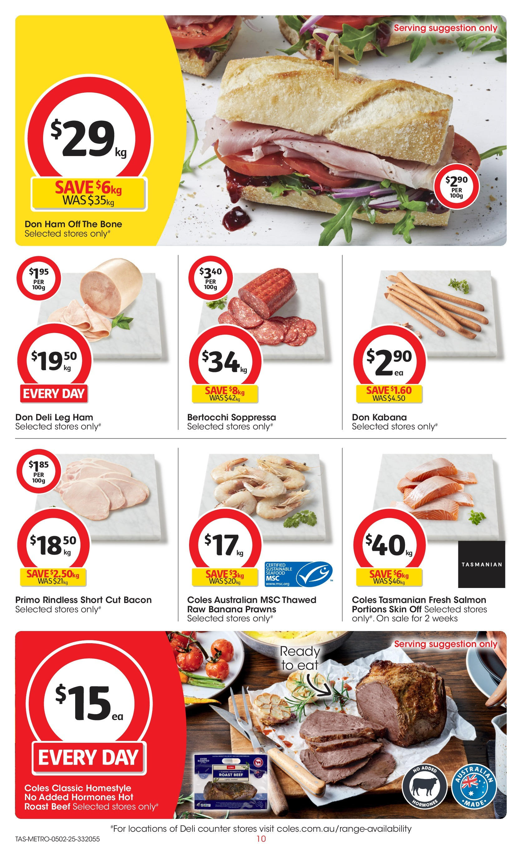 ﻿﻿Coles catalogue valid from 04/02/2025 > Online Australia | Page: 10 | Products: Ham, Beef, Prawns, Sustainable