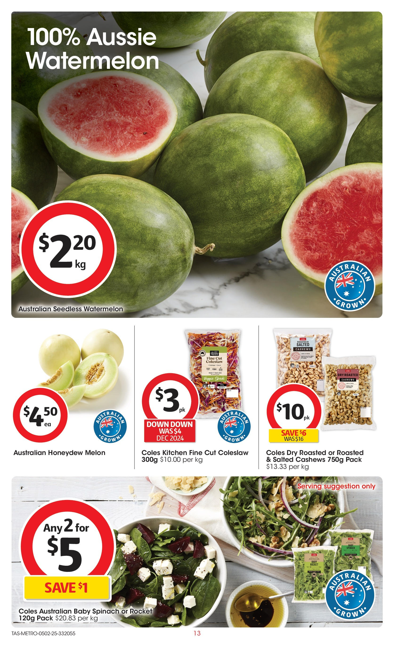 ﻿﻿Coles catalogue valid from 04/02/2025 > Online Australia | Page: 13 | Products: Melon, Spinach, Cabbage, Honeydew melon