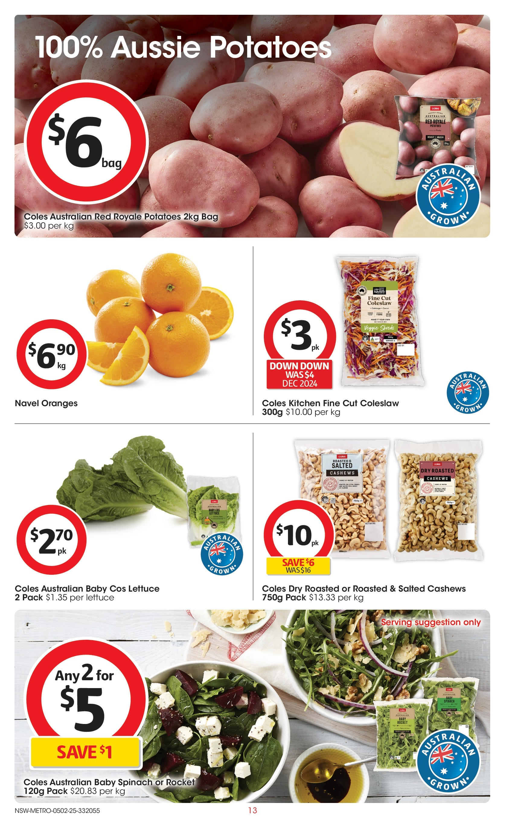 ﻿﻿Coles catalogue valid from 04/02/2025 > Online Australia | Page: 13 | Products: Lettuce, Rocket, Spinach, Bag