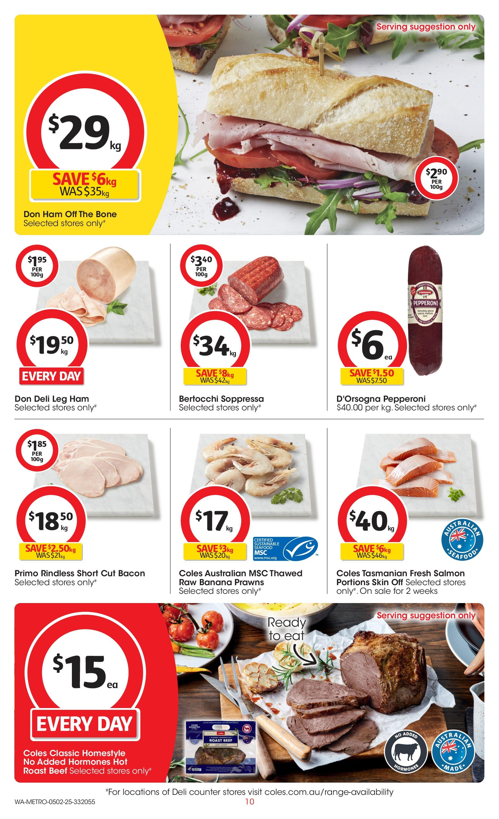 ﻿﻿Coles catalogue valid from 04/02/2025 > Online Australia | Page: 10 | Products: Bacon, Beef, Salmon, Sustainable