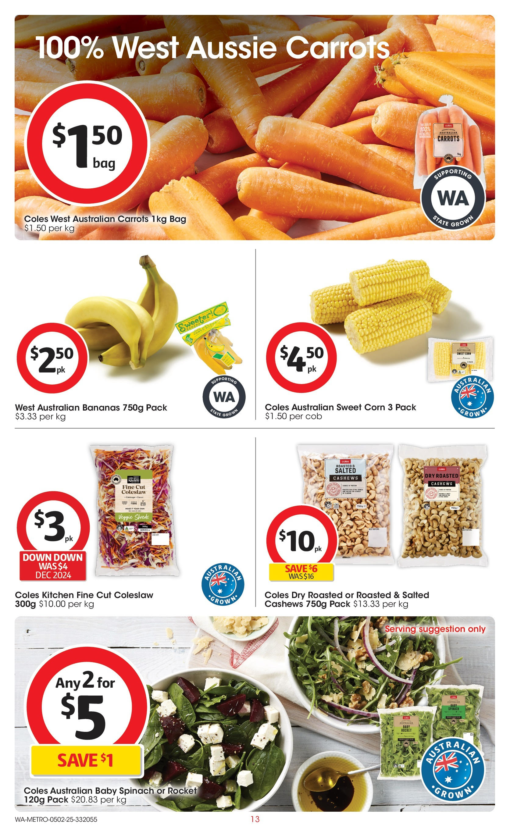 ﻿﻿Coles catalogue valid from 04/02/2025 > Online Australia | Page: 13 | Products: Bananas, Carrots, Spinach, Bag