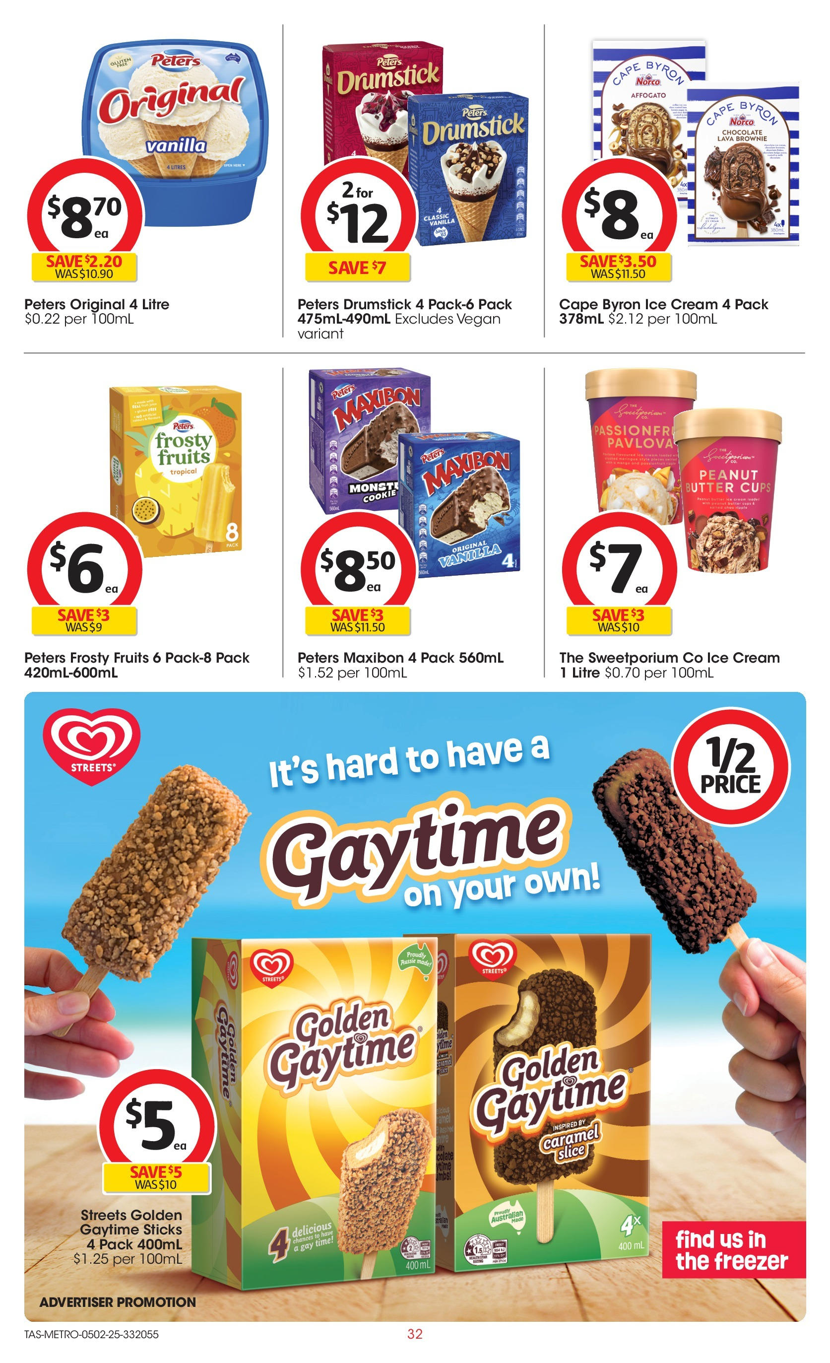 ﻿﻿Coles catalogue valid from 04/02/2025 > Online Australia | Page: 32 | Products: Butter, Ice cream, Fruits, Freezer