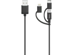 HAMA Micro-USB-Kabel, 3in1, inkl. Adapter auf USB-C und Lightning, USB 2.0, 0,75 m