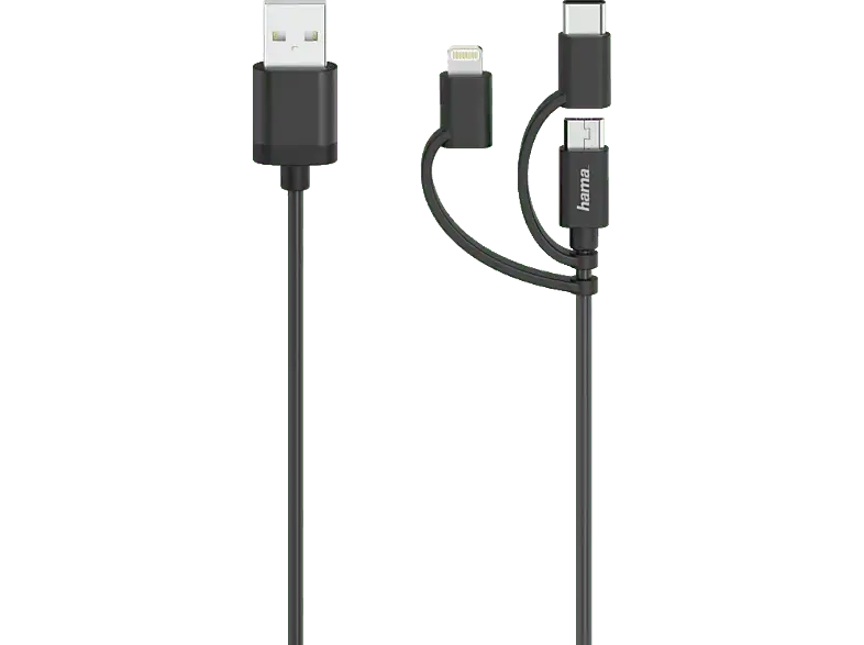 HAMA Micro-USB-Kabel, 3in1, inkl. Adapter auf USB-C und Lightning, USB 2.0, 0,75 m