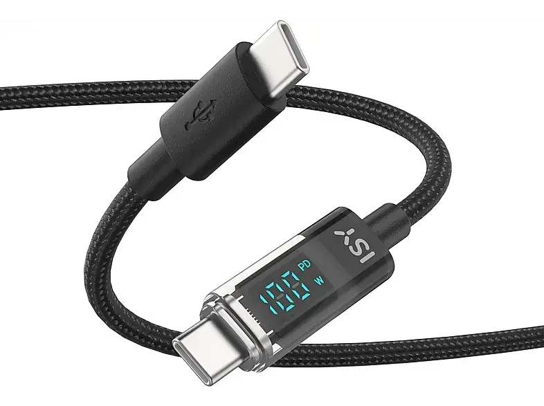 ISY IUC-8000 USB-C 2.0 Kabel, 2m, PD 100W, QC 3.0/3.1, LED Display, Schwarz; USB-Kabel