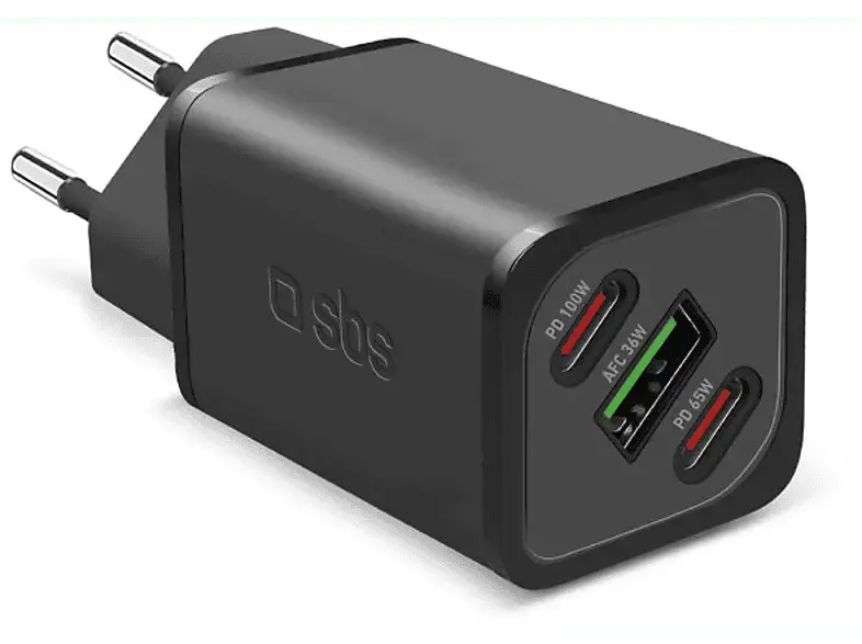 SBS 47822 GaN Ladegerät mit Power Delivery, 100W, 2x USB-Type-C + 1x USB-Type-A