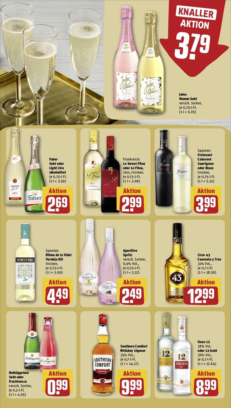 Rewe - Leverkusen / Opladen, Gerhart-Hauptmann-Str. 72 (ab 10.02.2025) zum Blättern » Angebote | Seite: 23 | Produkte: Mumm sekt, Ouzo 12, Southern comfort, Rotkäppchen