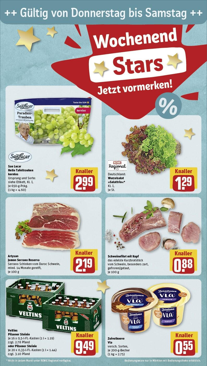 Rewe - Leverkusen / Opladen, Gerhart-Hauptmann-Str. 72 (ab 10.02.2025) zum Blättern » Angebote | Seite: 30 | Produkte: Trauben, Schweinefilet, Schinken, Veltins