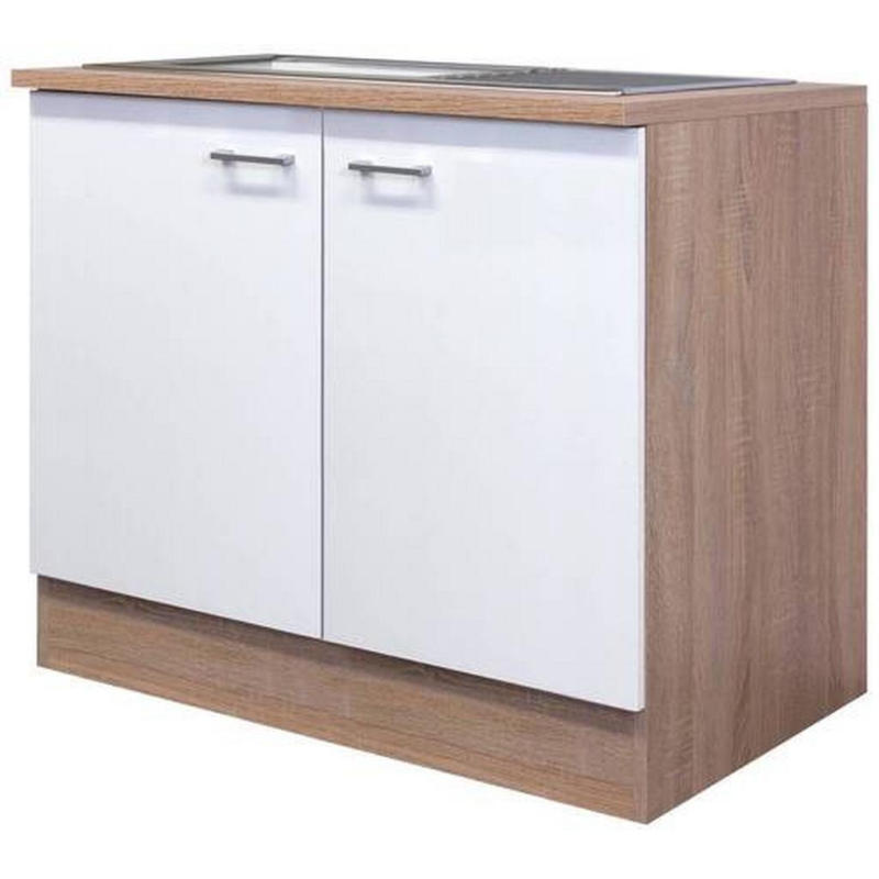 Spülenschrank Mit Spüle Samoa B: 100 cm Weiß/Eiche Dekor