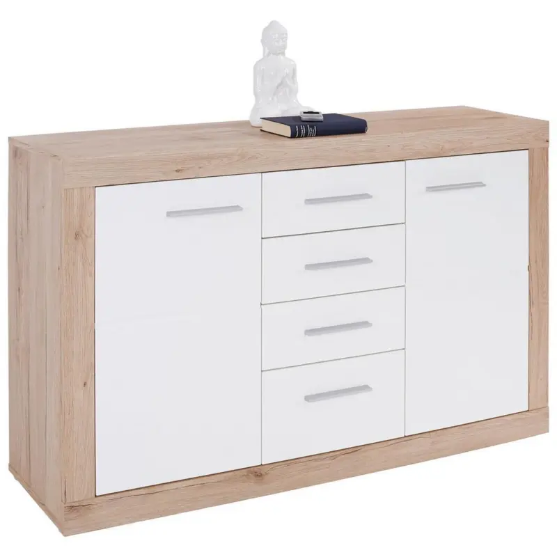 Sideboard B: 138 cm Malta, San Remo Eiche Dekor/Weiß