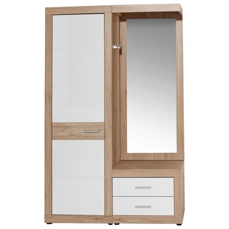 Garderobe Malta Eiche Dekor/ Weiß B: 130 cm Mit Spiegel