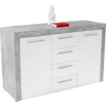 Möbelix Kommode mit Türdämpfer B 149cm Focus, Beton Optik/Weiß