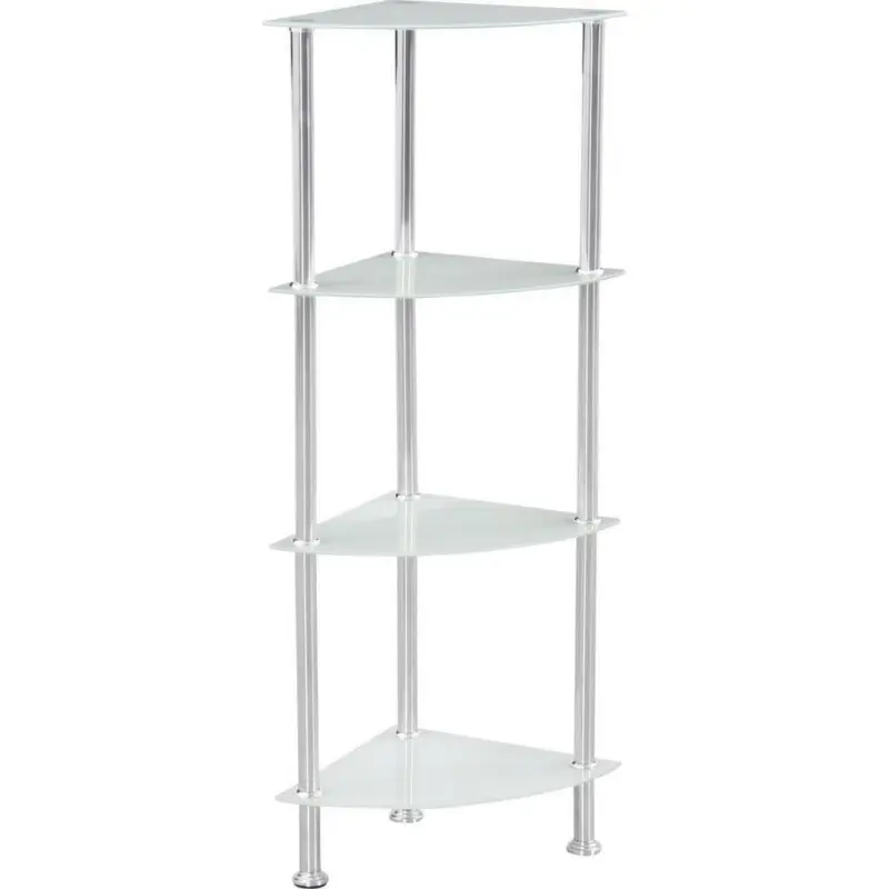 Eckregal mit Glasfächern Glare B 30cm, Edelstahl/Weiß