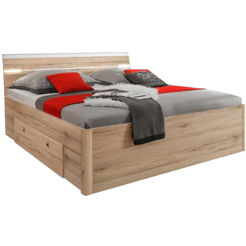 Bett inkl. Laden + Led 140x200 Mars, Eiche Dekor