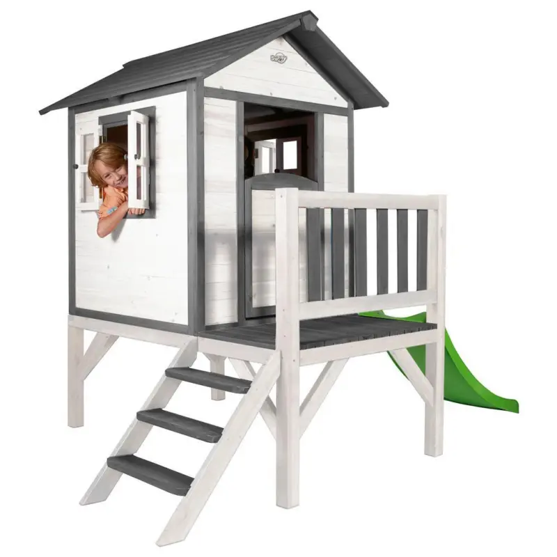 Stelzenspielhaus Holz Mit Rutsche Weiß/ Grau Sunny Lodge