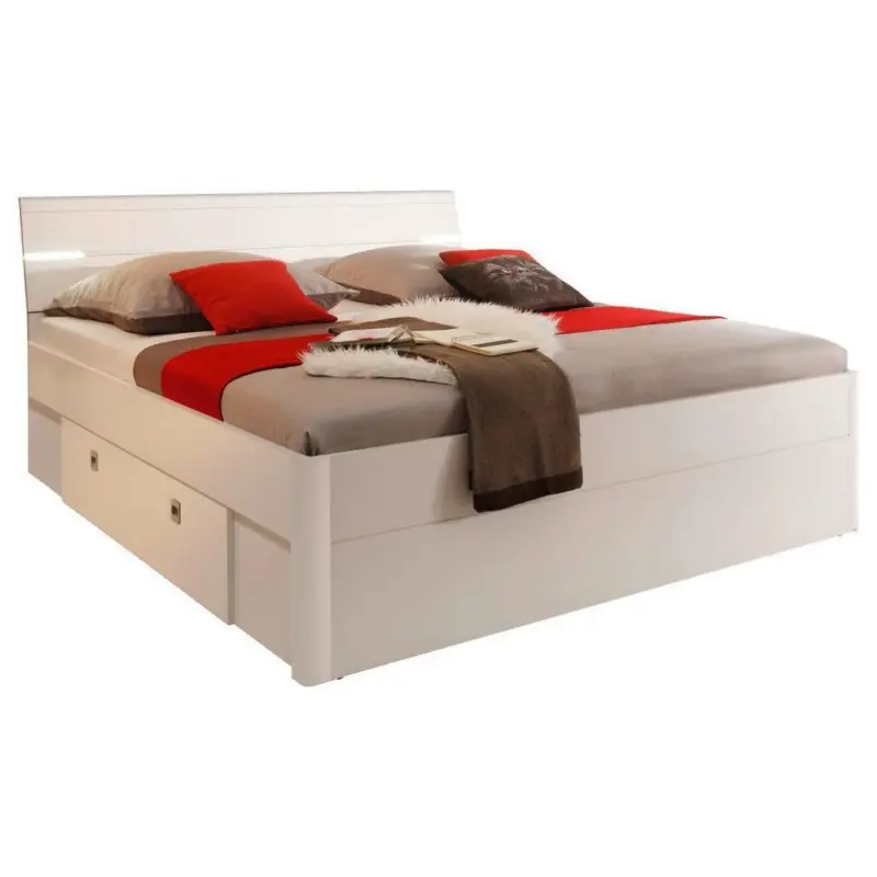 Doppelbett mit Bettladen + Led 140x200 Mars, Weiß