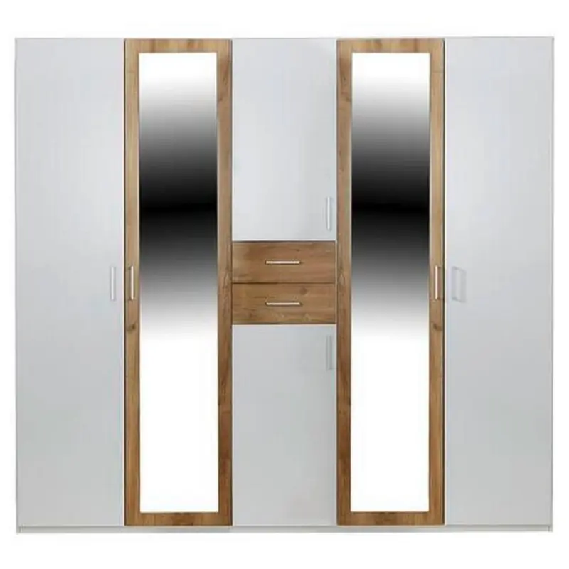 Drehtürenschrank Mit Spiegel 225cm Diver, Weiß/ Eiche Dekor