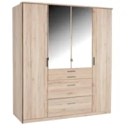 Drehtürenschrank Mit Spiegel + Laden 180cm Aachen Eiche Dekor