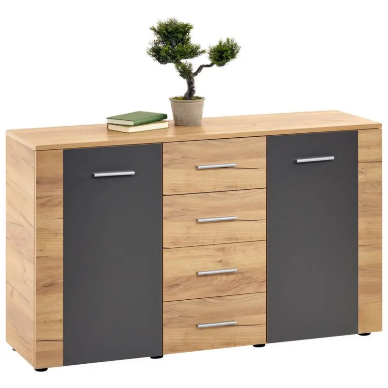 Kommode B 140cm Uno Kraft Eiche Dekor/ Lavagrau