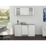 M&ouml;belix Minik&uuml;che mit K&uuml;hlschrank + Kochfeld 150cm Wei&szlig;/Grau Dekor