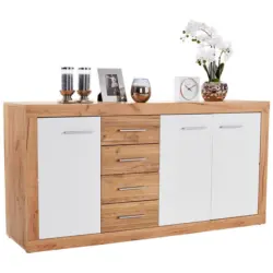 Kommode B 178,6cm Malta, Kraft Eiche Dekor/weiß