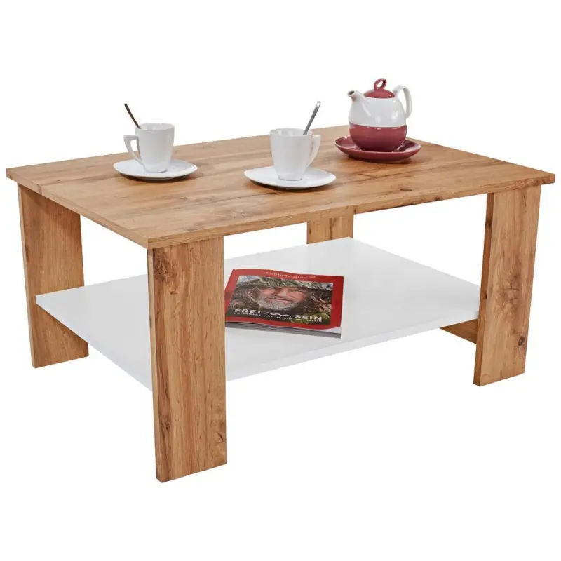 Couchtisch mit Ablagefach Paolo, Wotan Eiche Dekor/Weiß